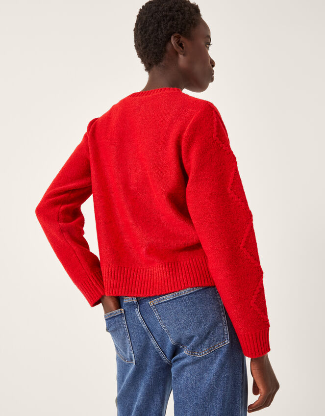 Evie Bow Cable Knit Cardigan, Red (RED), large