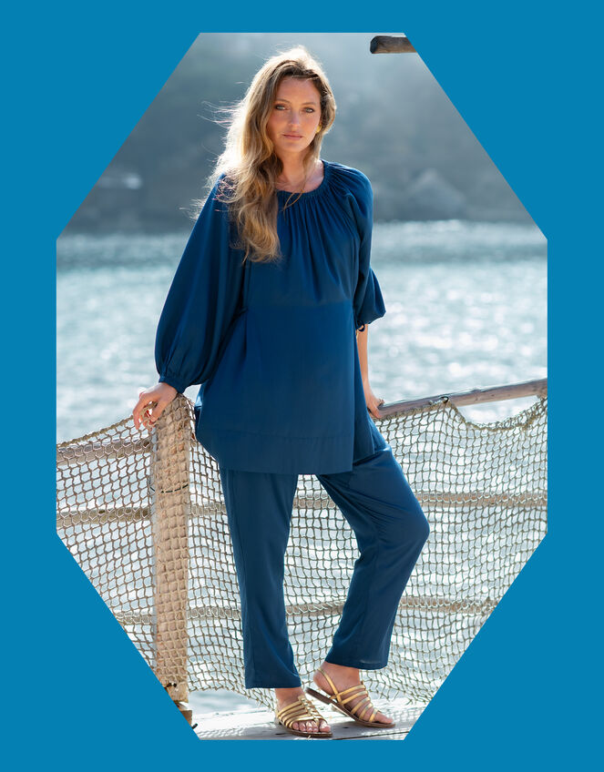 La Galeria Elefante Buddha Slouchy Trousers, Blue (TURQUOISE), large