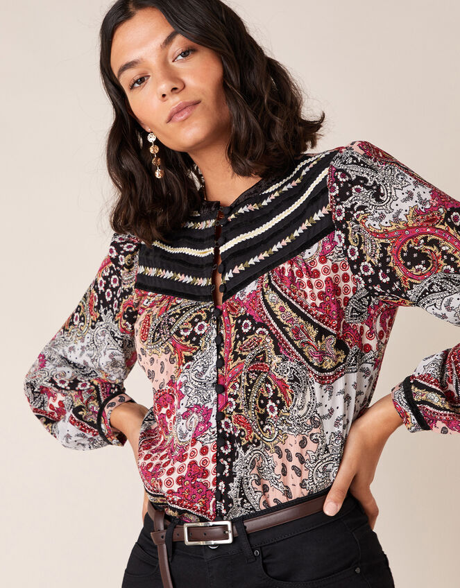 Paisley Print Embroidered Blouse, Pink (PINK), large