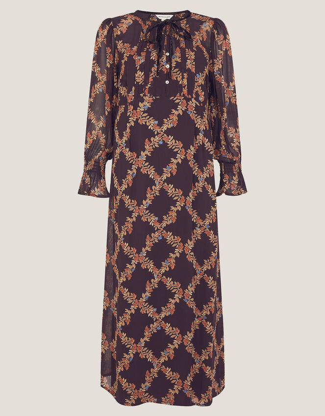 Cheryl Diamond Floral Print Midi Dress, Brown (CHOCOLATE), large