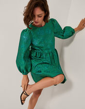 Jolene Jacquard Mini Dress, Green (GREEN), large