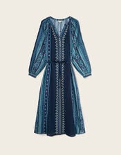 East Gabriette Geometric Print Embroidered Dress, Blue (BLUE), large