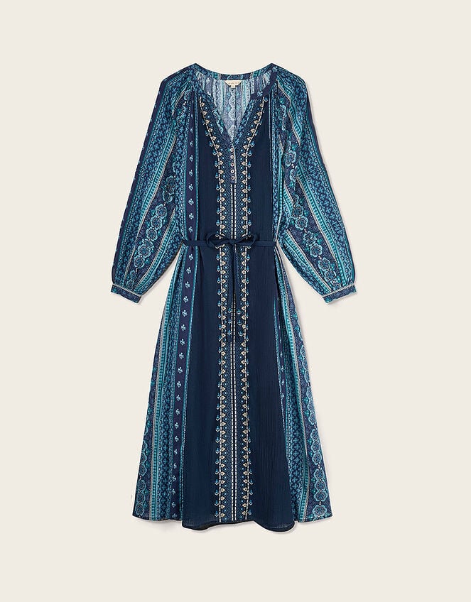 East Gabriette Geometric Print Embroidered Dress, Blue (BLUE), large