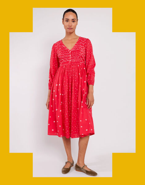 East Nova Bandhani Print Dress, Red (RED), large