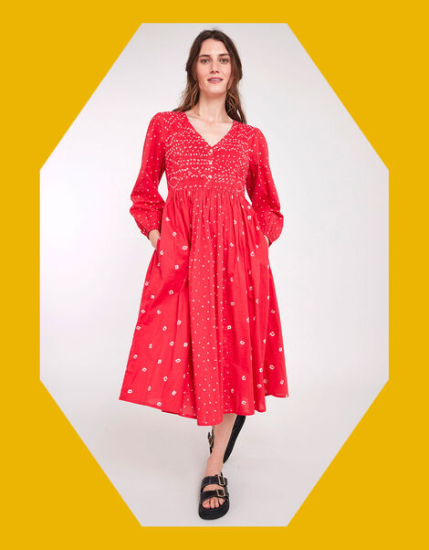 East Nova Bandhani Print Dress, Red (RED), large