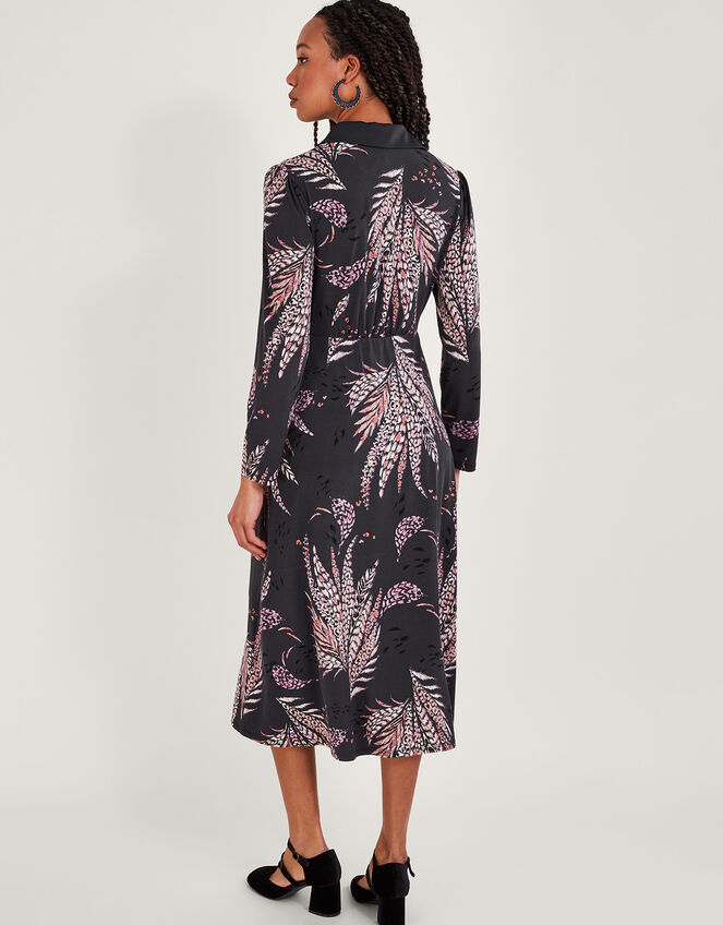 Feather Print Shirt Dress, Black (BLACK), large