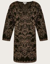 Kaftan Metallic Dress in Recycled Polyester, Black (BLACK), large