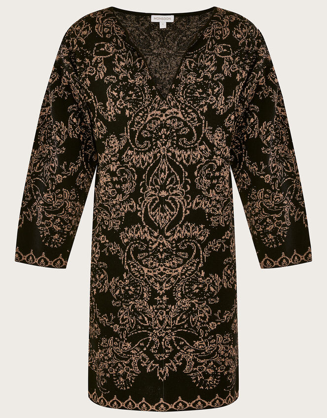 Kaftan Metallic Dress in Recycled Polyester, Black (BLACK), large