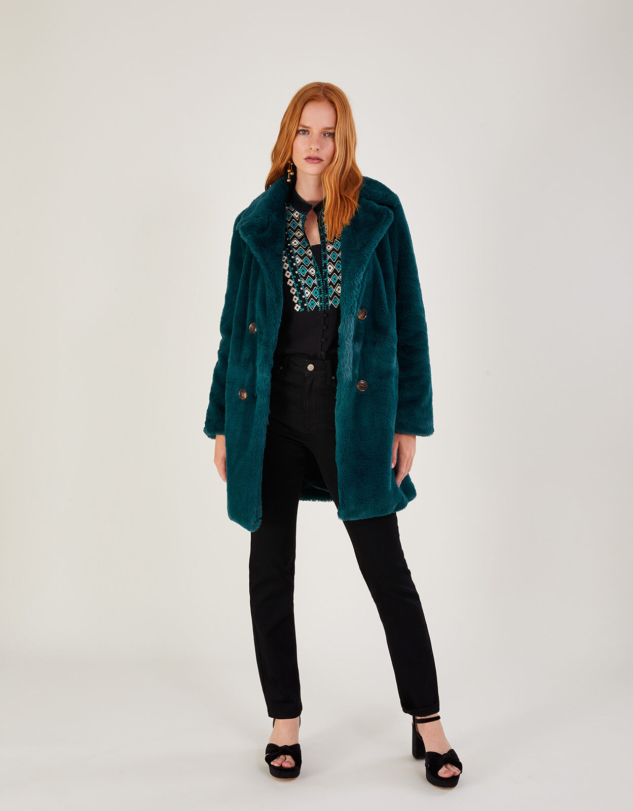 Faith Faux Fur Coat Teal