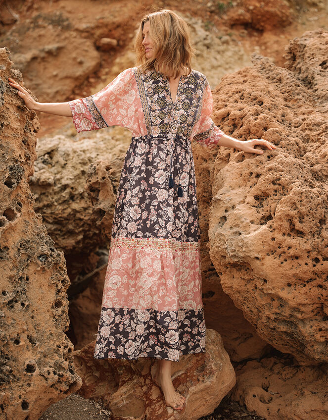 Premium Floral Print Dress in Sustainable Cotton, Pink (PINK), large