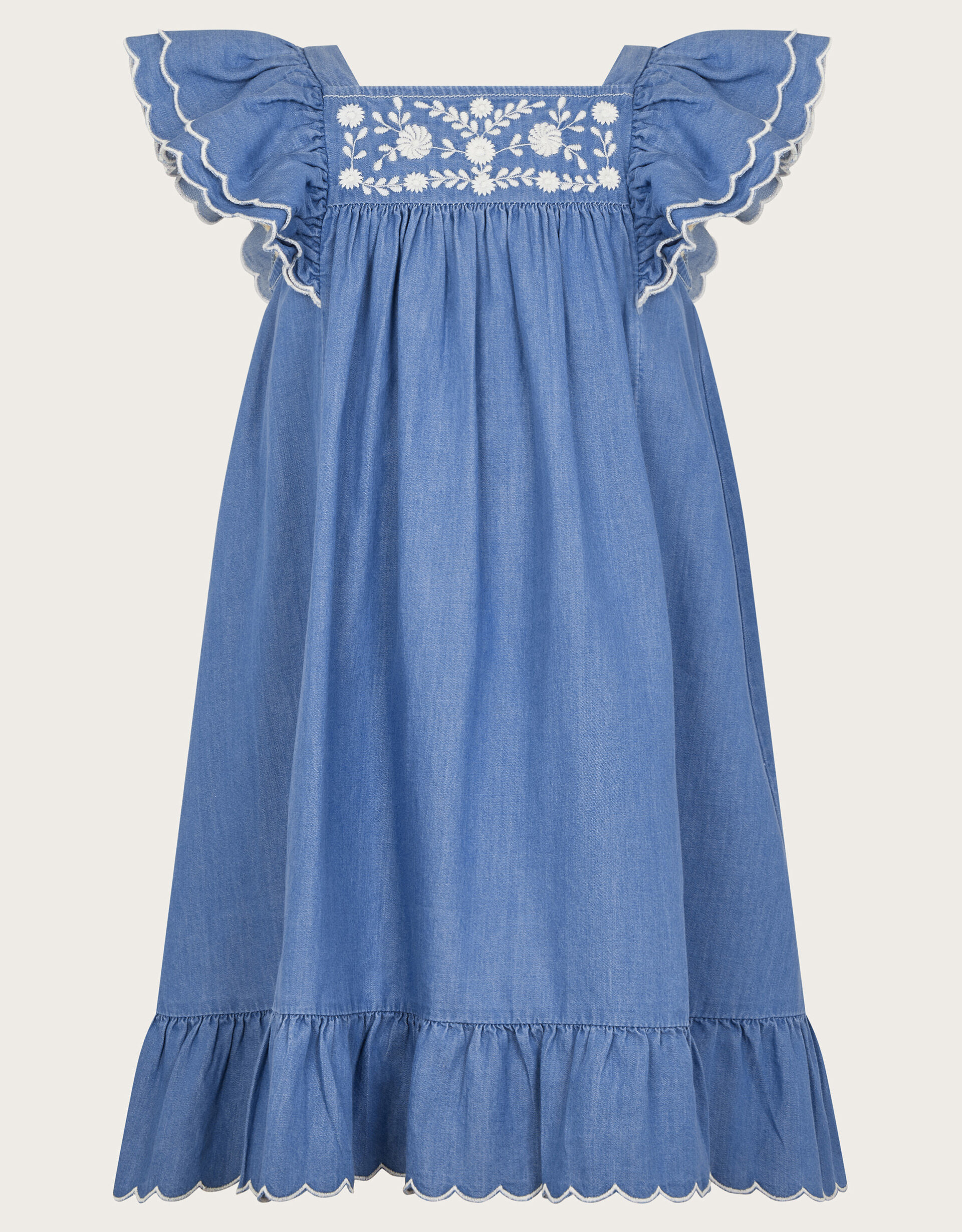 Embroidered Chambray Dress Blue