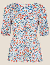 Poppy Pomegrante Print Jersey Top, Ivory (IVORY), large