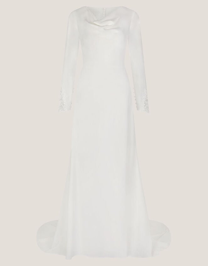 Aleah Long Sleeve Cowl Lace Bridal Dress, Ivory (IVORY), large