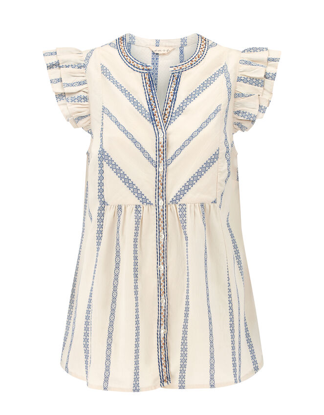 East Corrine Frill Stripe Top, White (WHITE), large