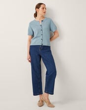 Celia Short Sleeve Cardigan, Blue (BLUE), large