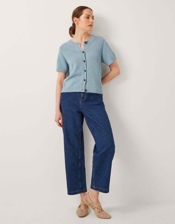 Celia Short Sleeve Cardigan, Blue (BLUE), large