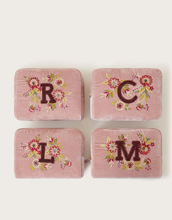 Initial Embellished Make Up Bag, Pink (PINK), large