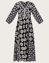 Ashoka Circle Print Midi Dress in LENZING™ ECOVERO™, Black (BLACK), large