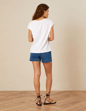 Cut-Out Detail Jersey T-Shirt in Sustainable Cotton, Ivory (IVORY), large