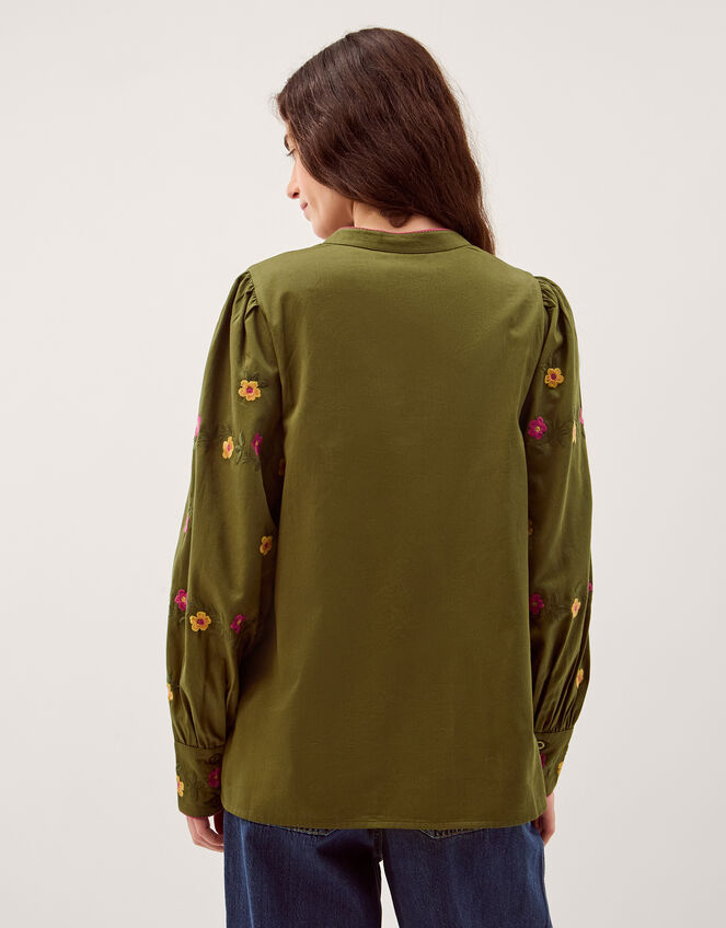 Andrea Floral Embroidered Blouse, Green (KHAKI), large