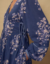 East Kerstin Floral Print Midi Wrap Dress, Blue (BLUE), large