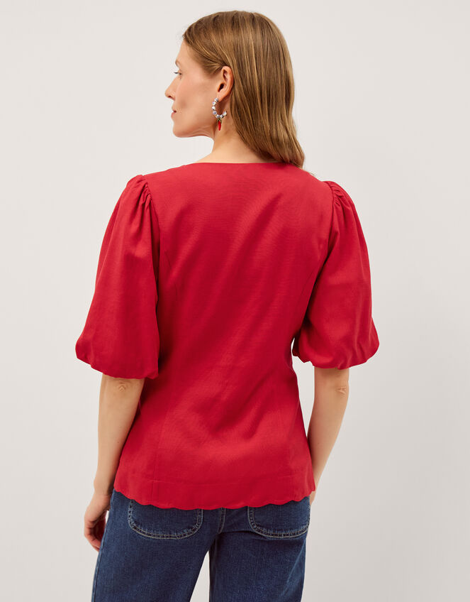 Willa Puff Sleeve Tie Front Top, Red (RED), large