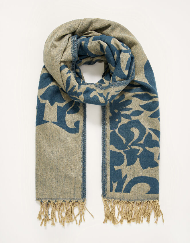 Large Floral Jacquard Scarf, , large