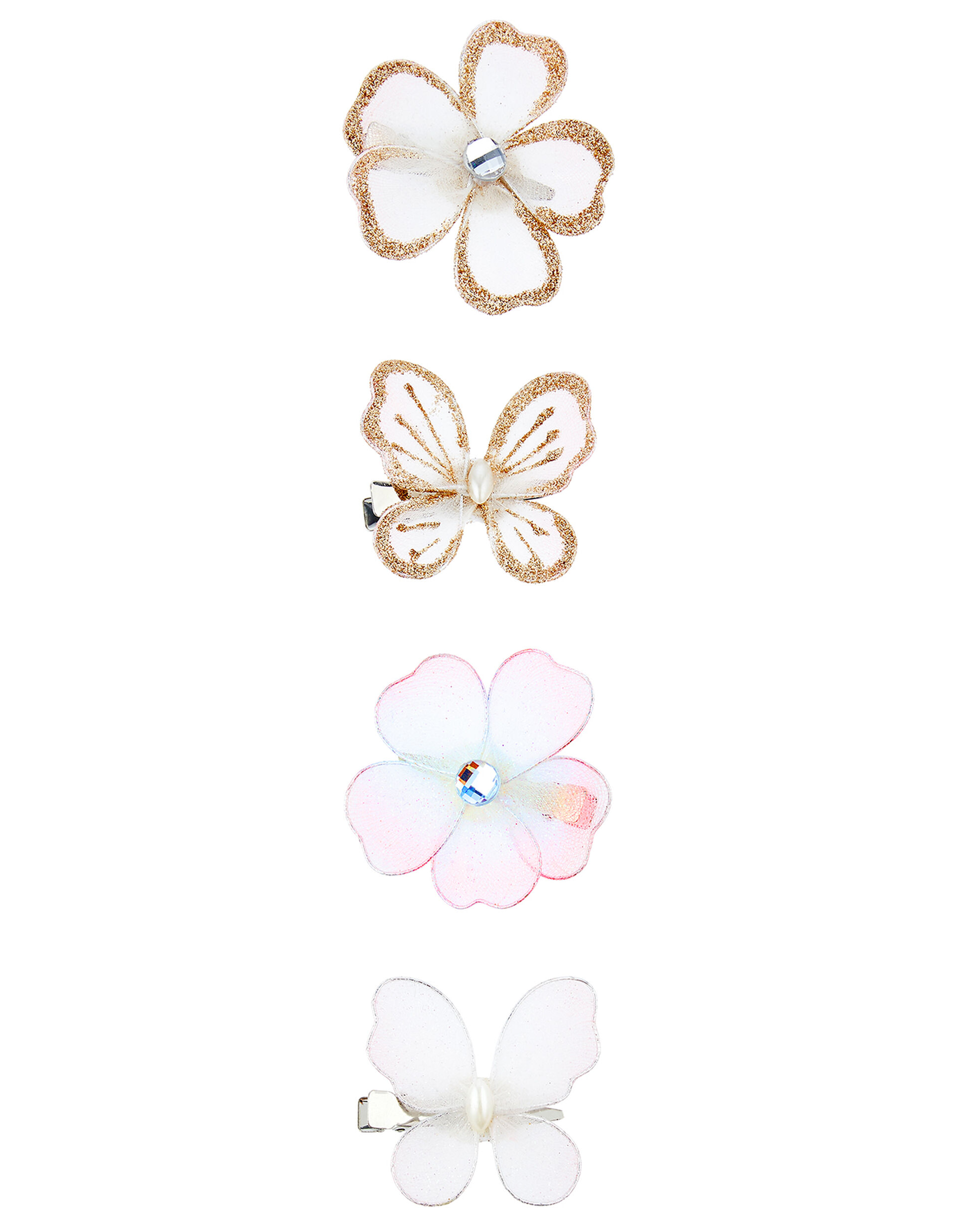 Glitter Flower and Butterfly Hair Clip Set, , large