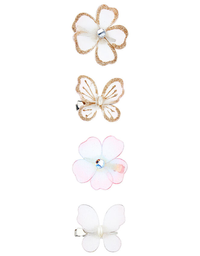Glitter Flower and Butterfly Hair Clip Set, , large
