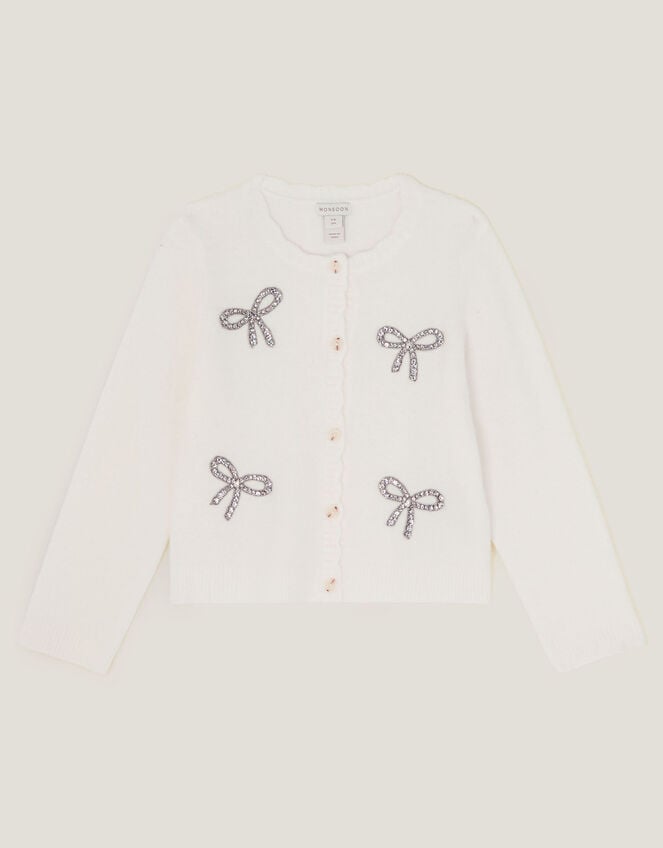 Bow Embellished Cardigan, Ivory (IVORY), large