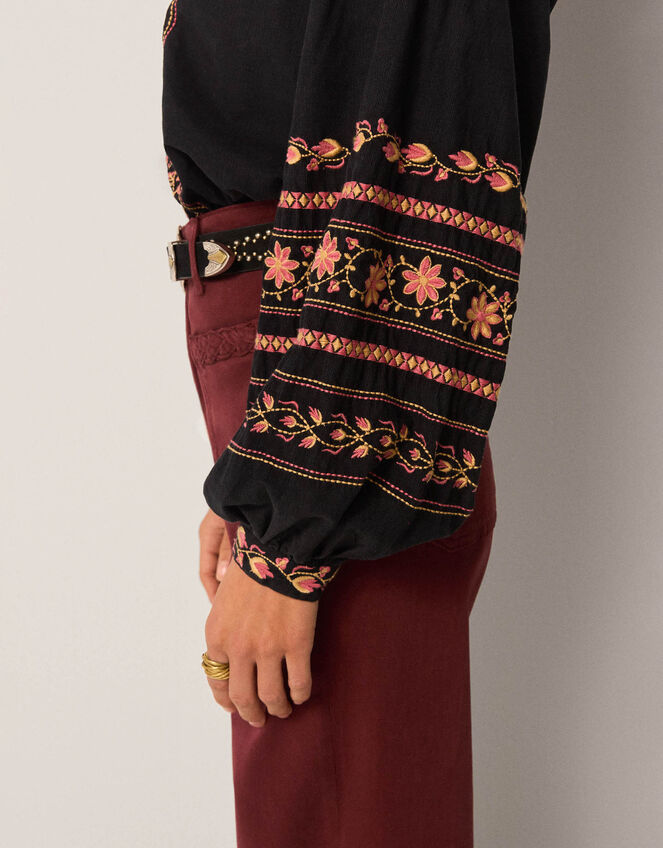 Maison Hotel Virginia Floral Embroidered Blouse, Black (BLACK), large