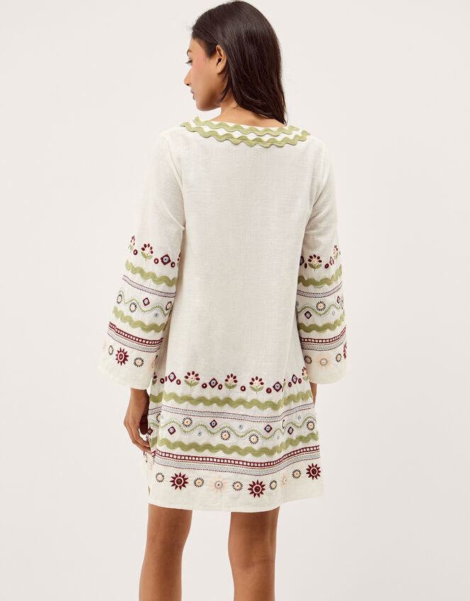 Bria Embroidered Mini Tunic Dress, Ivory (IVORY), large