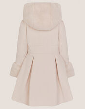 Faux Fur Hood Double Breasted Coat, Cream (CREAM), large