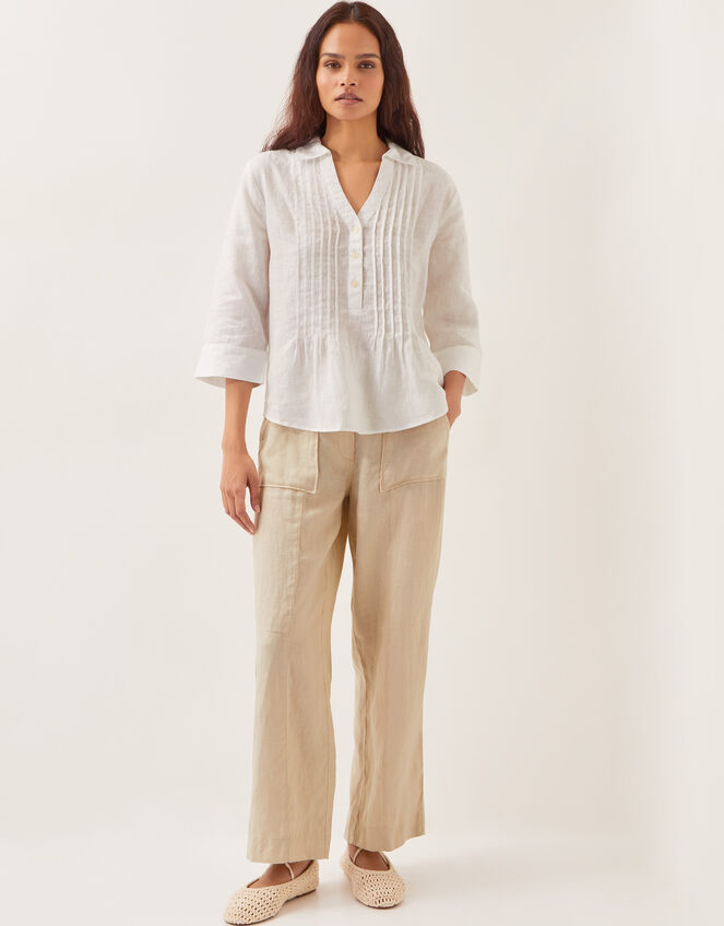 Elsie Linen Pleated Blouse, White (WHITE), large