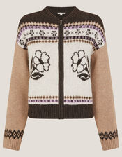 Julia Jacquard Knit Cardigan, Brown (CHOCOLATE), large