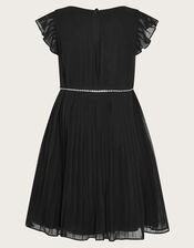 Georgina Diamante Belt Pleat Dress, Black (BLACK), large