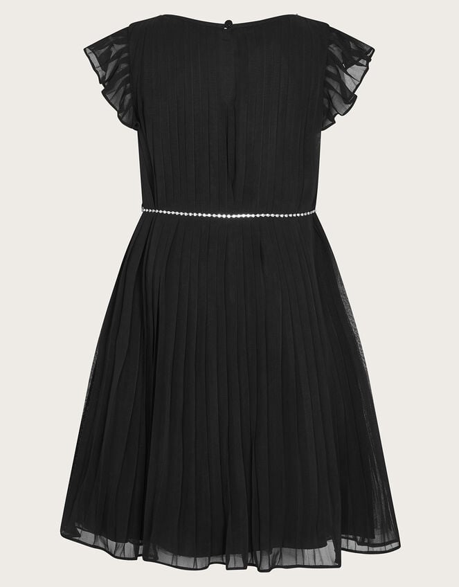 Georgina Diamante Belt Pleat Dress, Black (BLACK), large