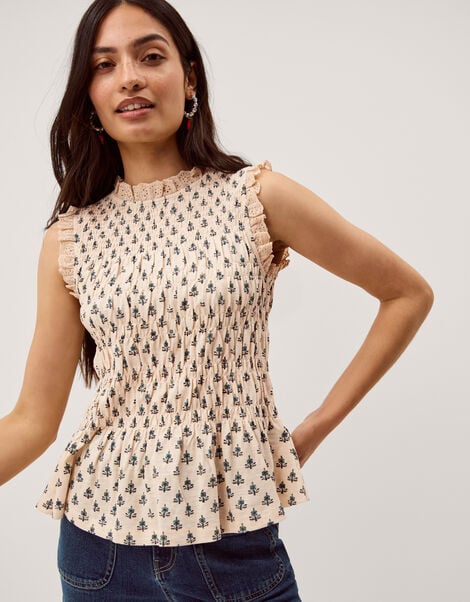 Amaya Sleeveless Printed Jersey Top, Ivory (IVORY), large