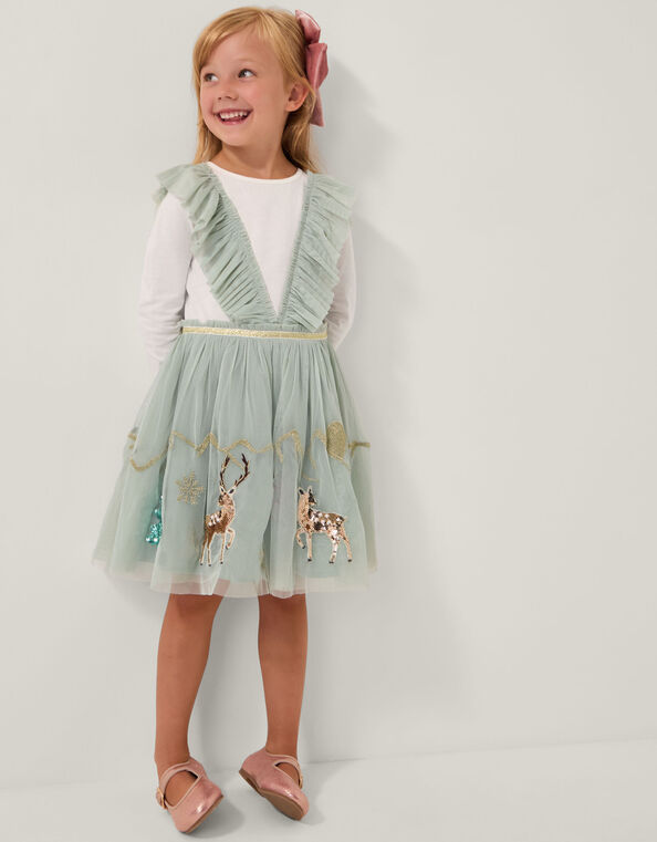 Enchanted Tulle Ruffle Christmas Dress, Green (GREEN), large