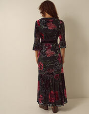 Anya Floral Devor&eacute; Maxi Dress, Red (BURGUNDY), large