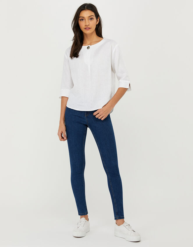Scarlet Relaxed Blouse in Pure Linen, White (WHITE), large
