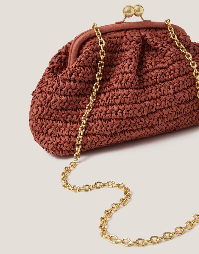 Lana Raffia Clutch Bag, Orange (RUST), large