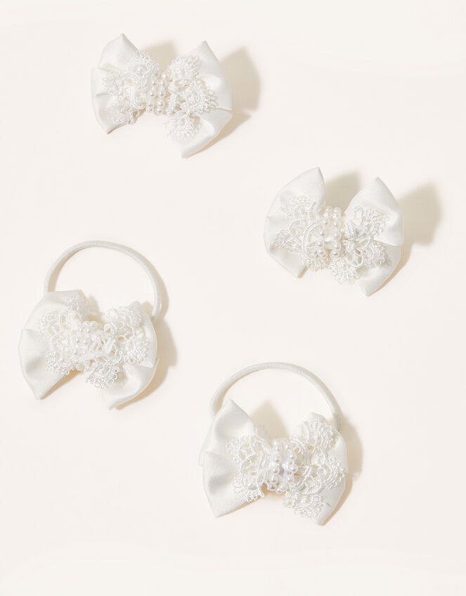 Lacey Pearl Bow Hair Set, , large