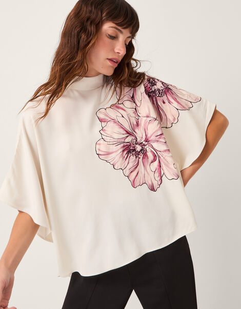 Emilia Flower Cape Sleeve Top, Cream (CREAM), large