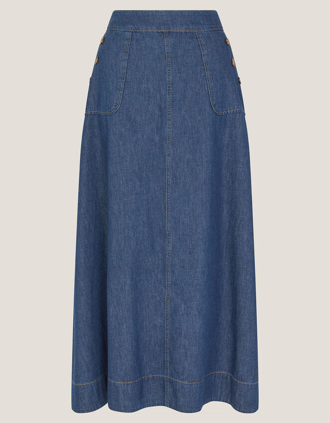 Harper A-Line Denim Maxi Skirt, Blue (INDIGO), large