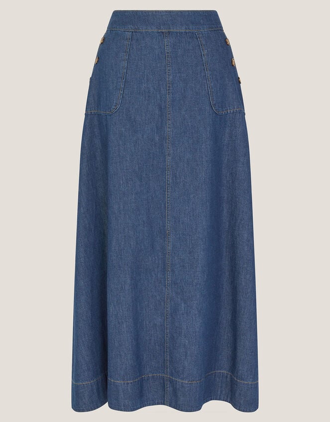 Harper A-Line Denim Maxi Skirt, Blue (INDIGO), large