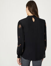 Star Embellished Blouse in Sustainable Viscose, Black (BLACK), large