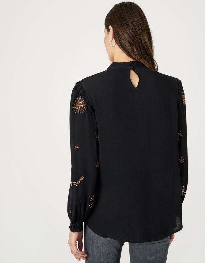 Star Embellished Blouse in Sustainable Viscose, Black (BLACK), large