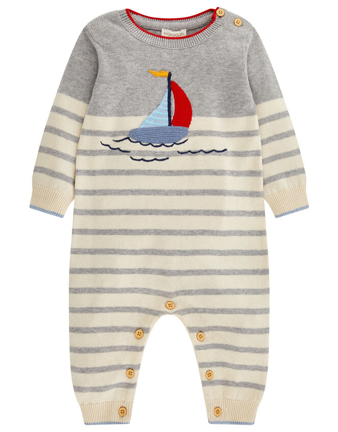 Newborn Freddie Boat Knit Sleepsuit , Grey (GREY), large