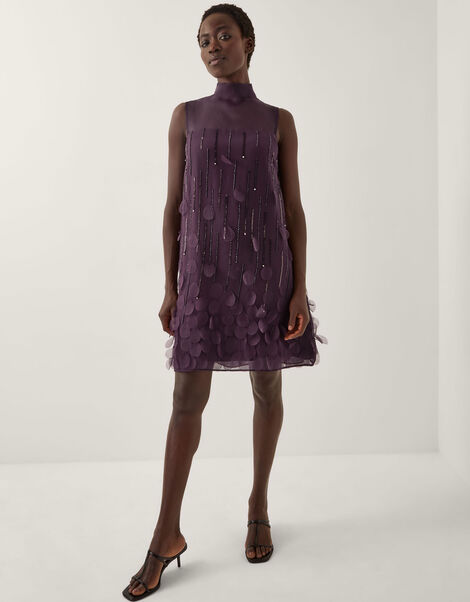 Cassidy Sleeveless Appliqué Mini Dress, Purple (PURPLE), large